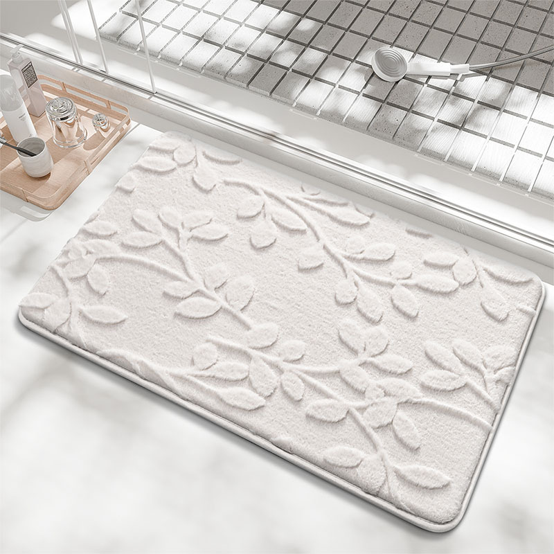 V888-ELOSUNG37048-202509220941-00 Plush Embossed Leaf Bath Mat - Ultra Soft, Absorbent & Non-Slip Bathroom Rug(White 50*80㎝) - Image 1