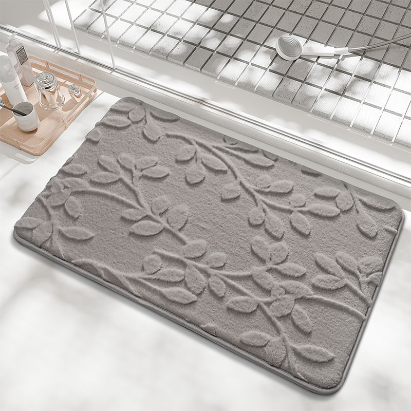V888-ELOSUNG37049-202509221005-00 Plush Embossed Leaf Bath Mat - Ultra Soft, Absorbent & Non-Slip Bathroom Rug(Light gray 50*80㎝) - Image 1