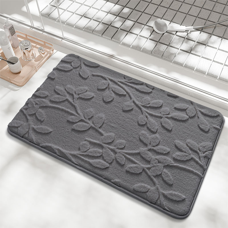 V888-ELOSUNG37050-202509221010-00 Plush Embossed Leaf Bath Mat - Ultra Soft, Absorbent & Non-Slip Bathroom Rug(Dark gray 50*80㎝) - Image 1