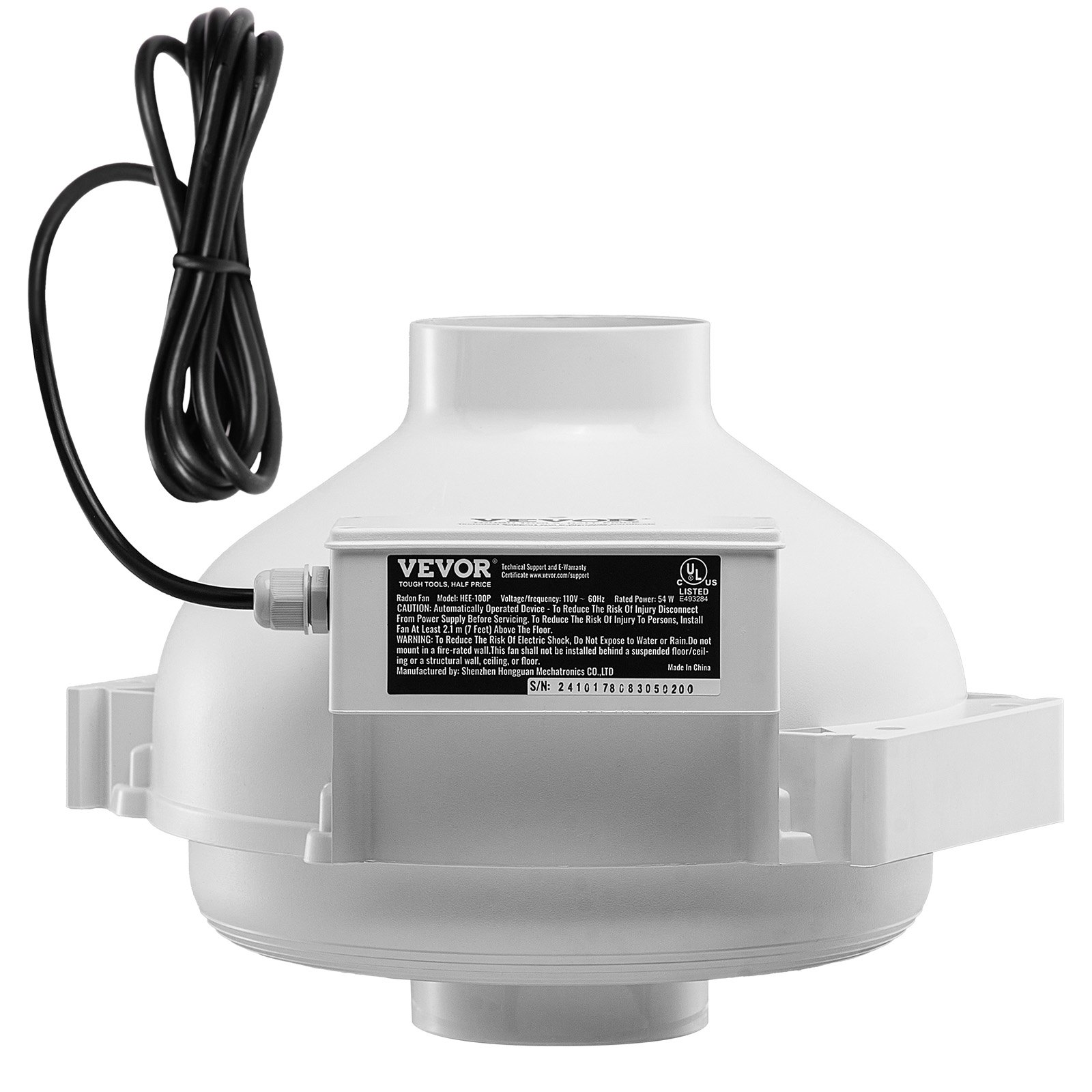 V952-DFSTJ4INCH267V2HBV3-202507141315-00 VEVOR 4" to 3.5" Radon Mitigation Fan System Kit Quiet 260 CFM Inline Duct Fan - Image 1
