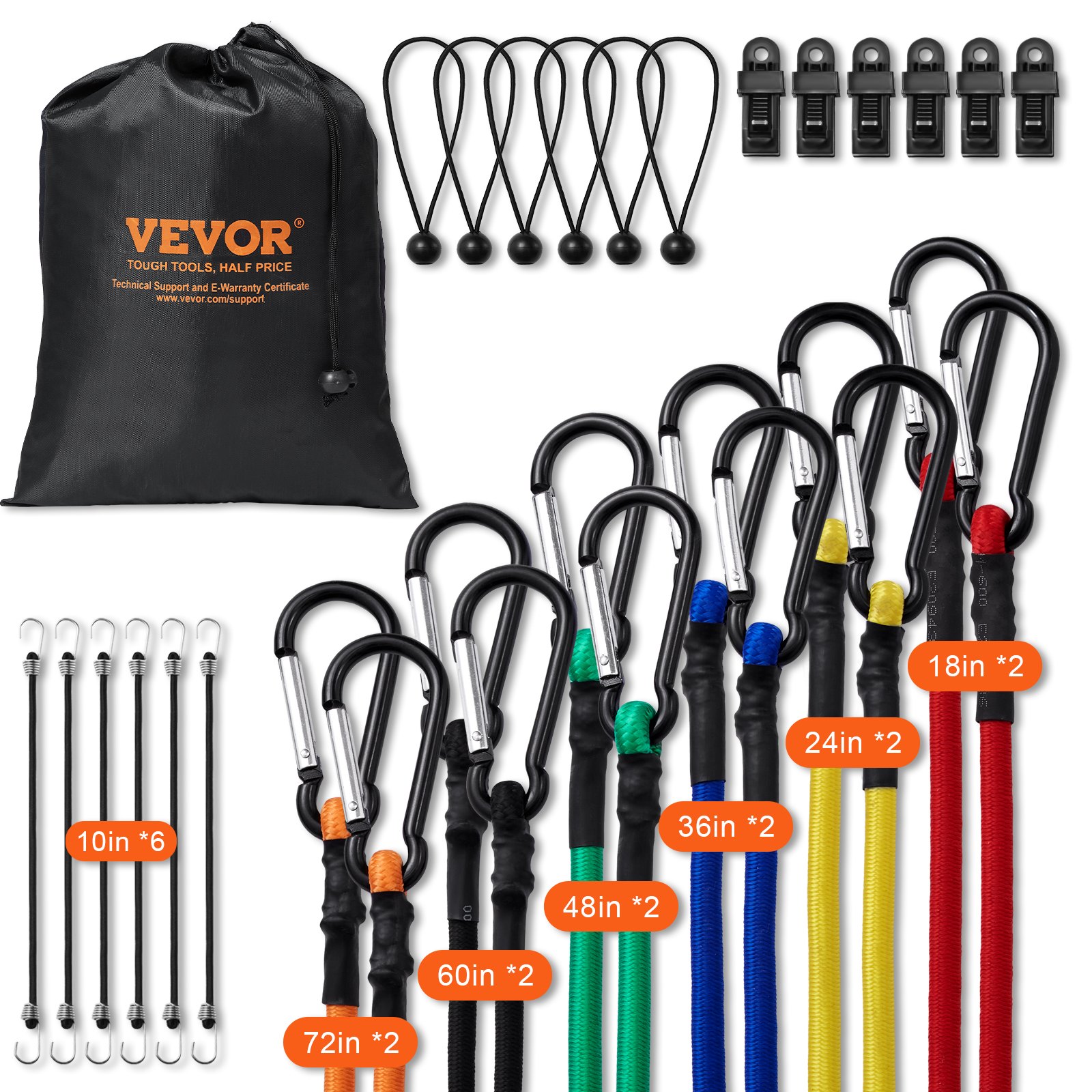 V952-DLKZDW30PCSYGXAYRV0-202508012335-00 VEVOR 30 Pcs Bungee Cords Set 8mm Heavy Duty Bungee Straps with Steel Carabiners - Image 1