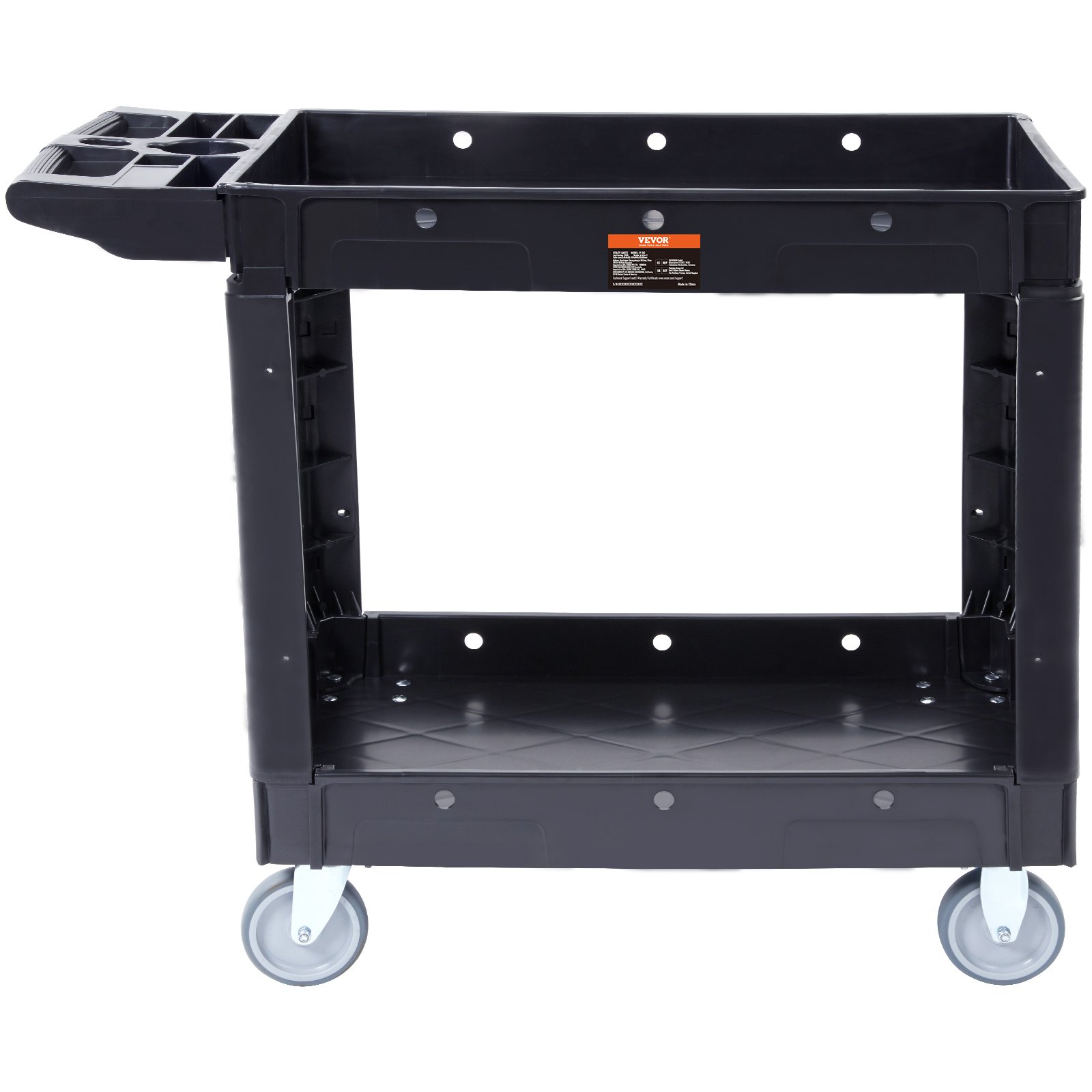 V952-DXSLSYTCDXCX2WXI2V0-202508011437-00 VEVOR Utility Service Cart, 2 Shelf 550LBS Heavy Duty Plastic Rolling Utility Cart with 360° Swivel Wheels, Medium Lipped Shelf, Ergonomic Storage Handle for Warehouse/Garage/Cleaning/Office - Image 1