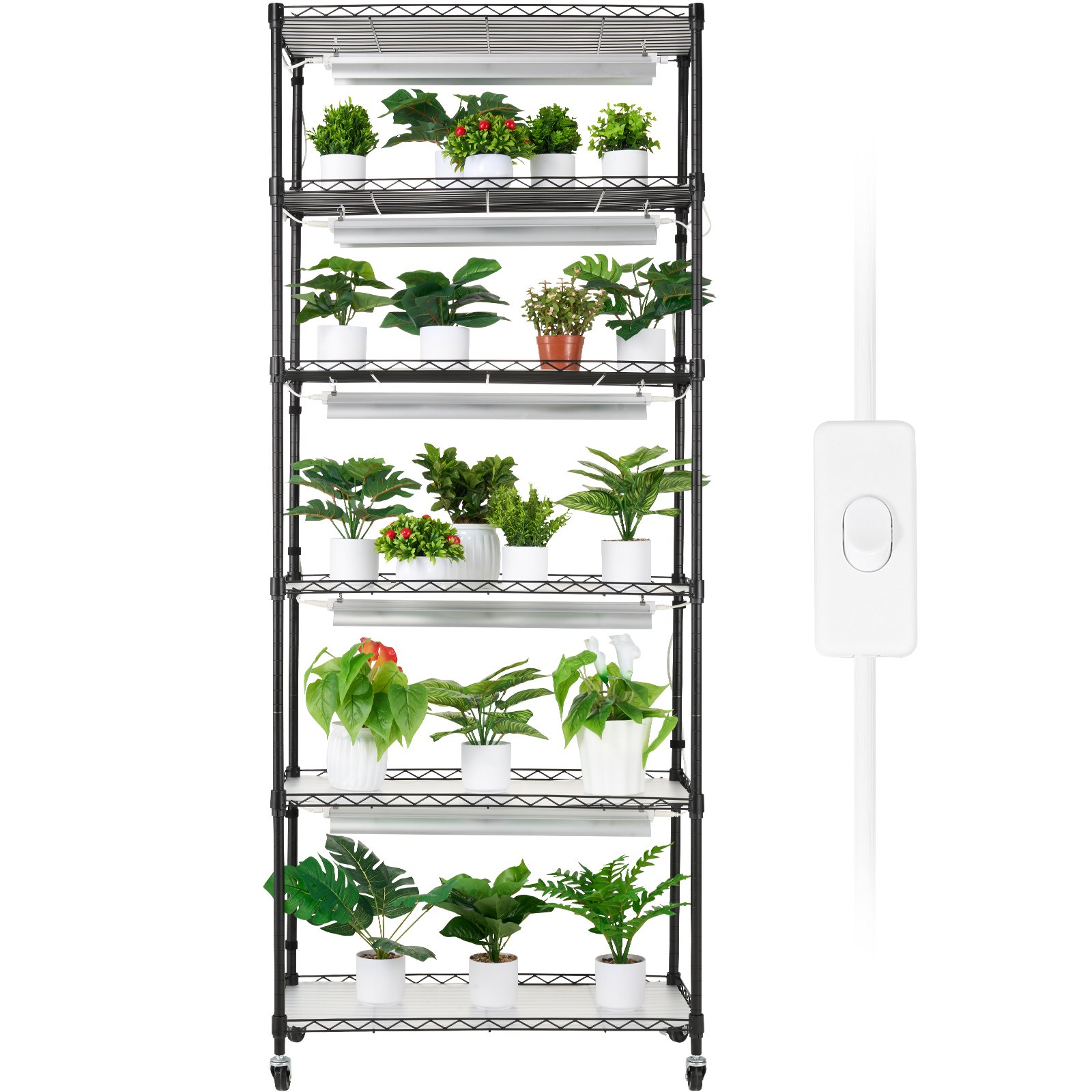 V952-GNZWJ180CM75LE0LQV3-202507141521-00 VEVOR DIY Plant Stand with Grow Lights 6 Tiers 192W 70.9" Tall Plant Grow Shelf - Image 1