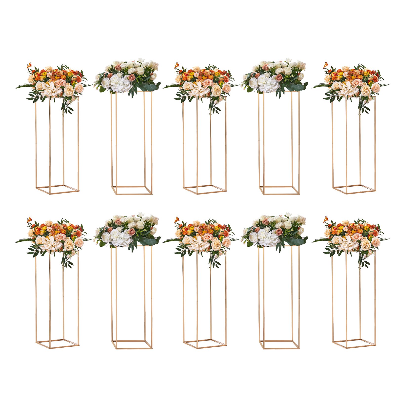 V952-HLHJLFTJXKYLGS0OLV0-202508011605-00 VEVOR 10PCS 31.5inch/80cm High Wedding Flower Stand, With Acrylic Laminate,Metal Vase Column Geometric Centerpiece Stands, Gold Rectangular Floral Display Rack for Events Reception, Party Decoration - Image 1