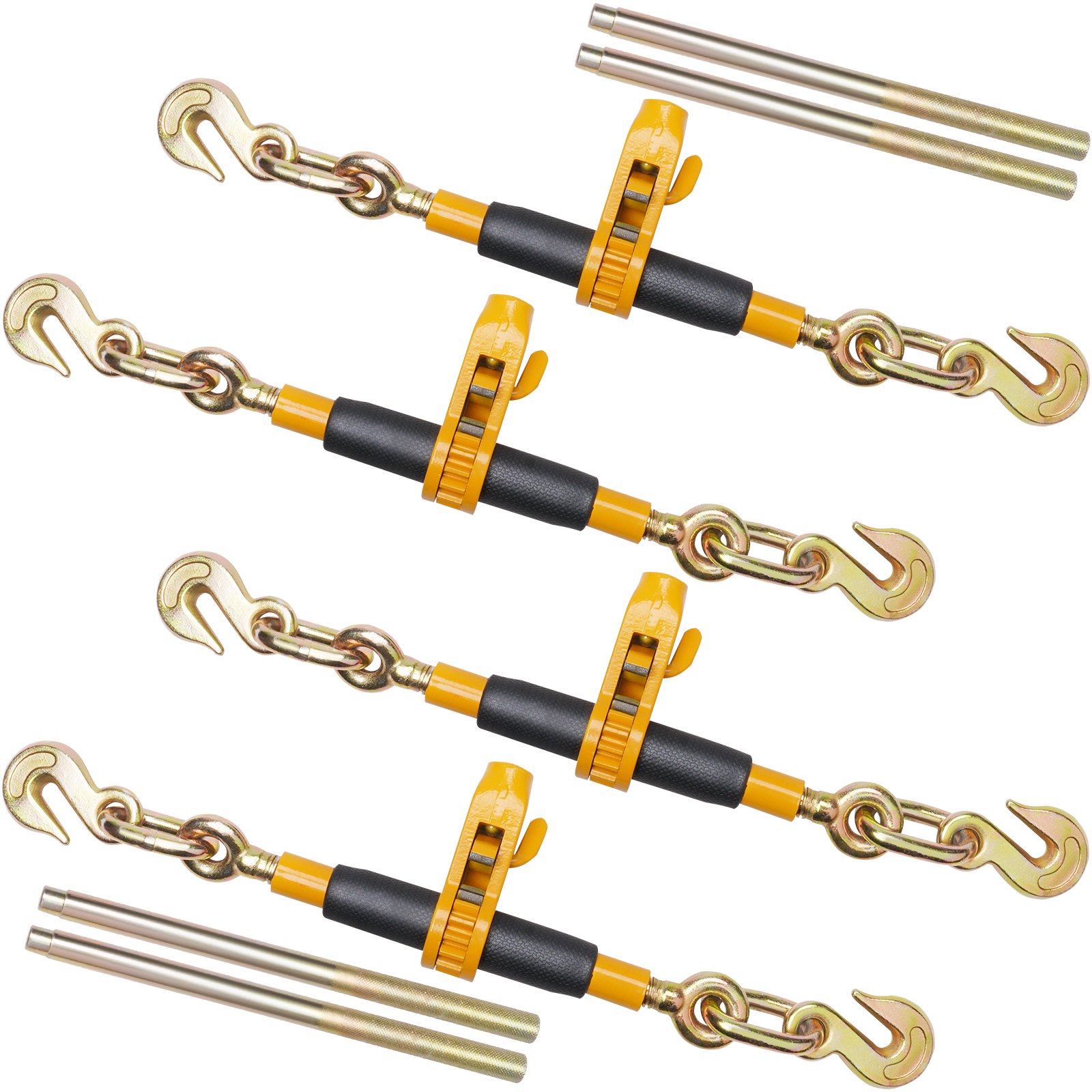 V952-JLLJQBJHTS381DUKFV0-202507141335-00 VEVOR Ratchet Chain Binder, 0.9-1.27 cm Heavy Duty Load Binders, with G80 Hooks 5443 kg Secure Load Limit, Labor-saving Anti-skid Handle, Tie Down Hauling Chain Binders for Flatbed Truck Trailer, 4 Pc - Image 1