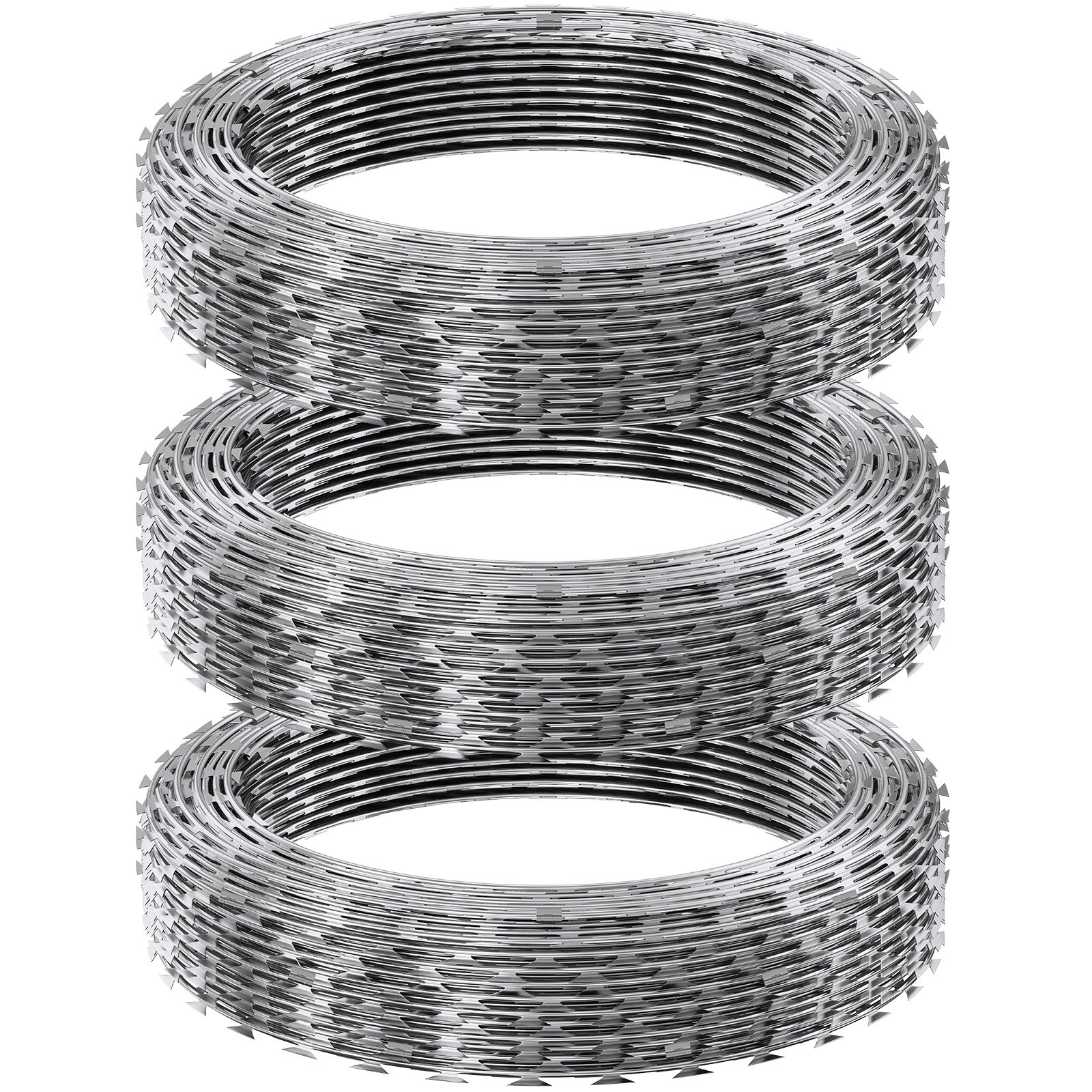 V952-JSSWDPCS147YCR3A8V0-202508011327-00 VEVOR Razor Wire Razor Barbed Wire 147ft 3Rolls Razor Wire Fencing Double Spiral - Image 1