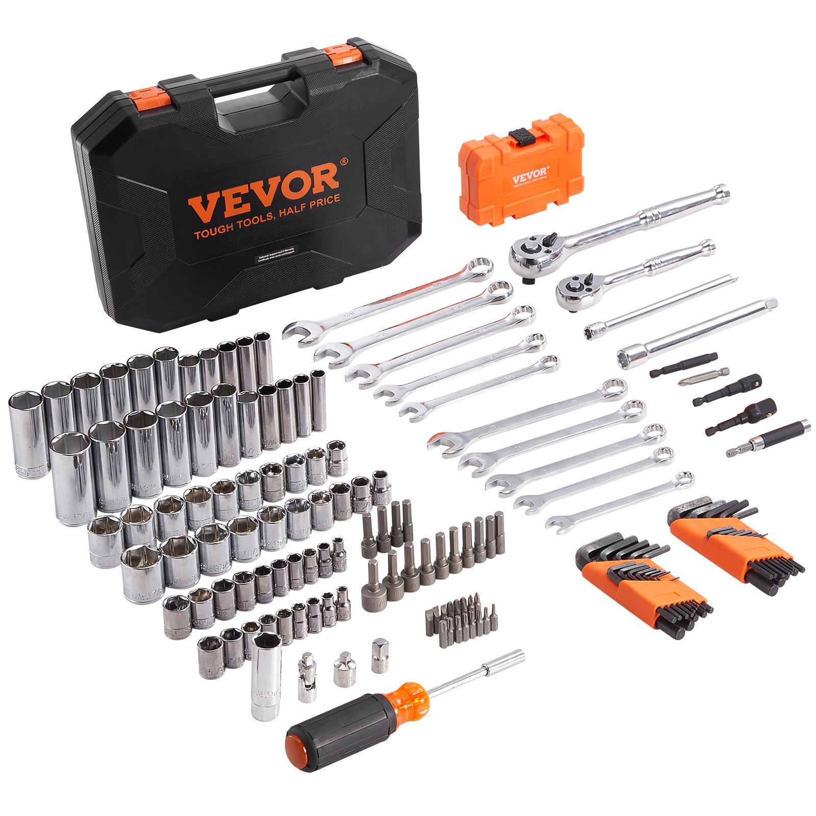 V952-JXGJTZ1438SAEUVL7V0-202507141410-00 VEVOR Mechanics Tool Set and Socket Set 1/4in 3/8in Drive 145 Pcs SAE and Metric - Image 1