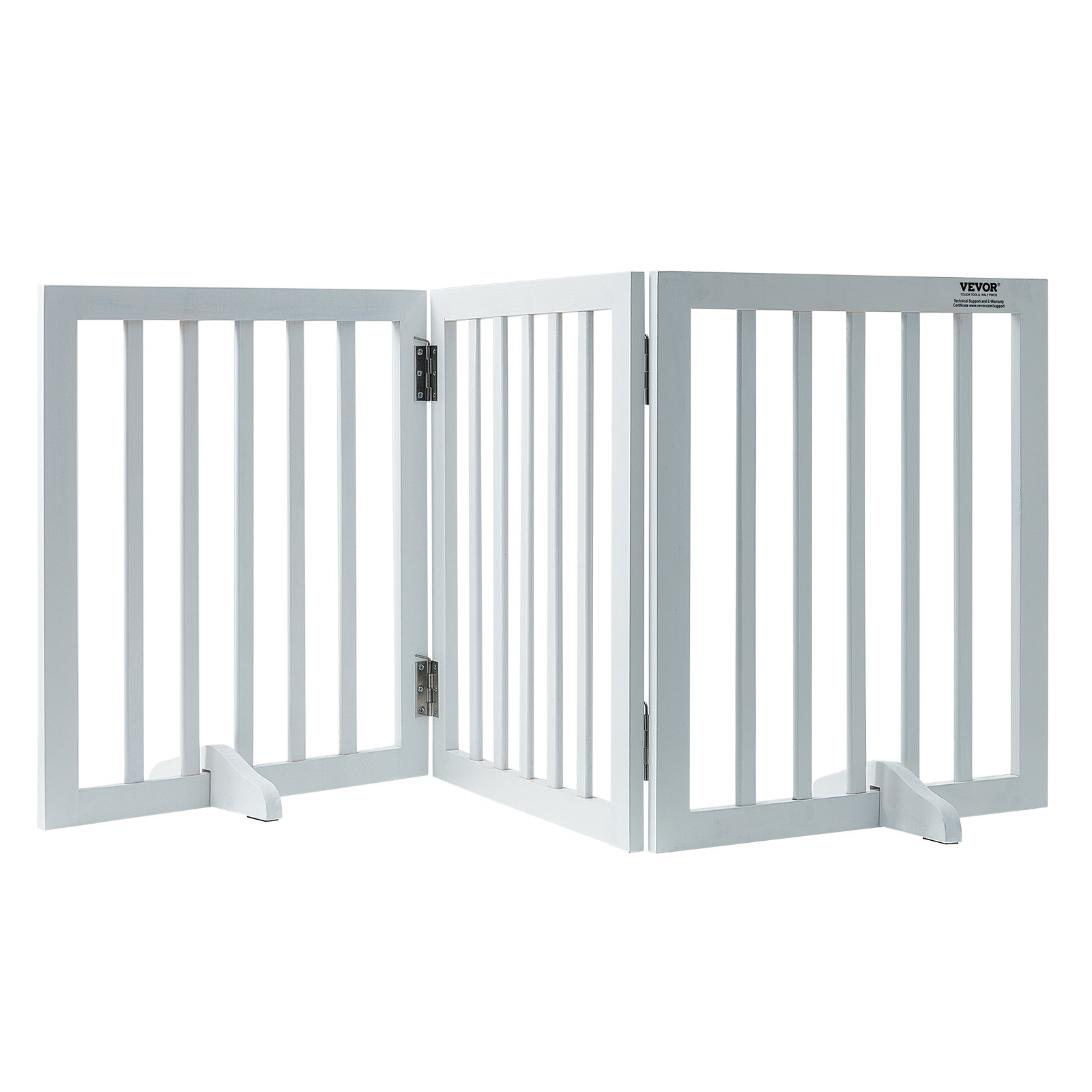 V952-KZDMZCWMBSMZ75YGXV0-202507141326-00 VEVOR Free Standing Dog Gate, 24" H x 60" W Freestanding Pet Gate, 3 Panels Foldable Dog Gate for Wide and Narrow Passageways, Expandable Dog Barrier with Silent Foot Support for Indoor, White - Image 1