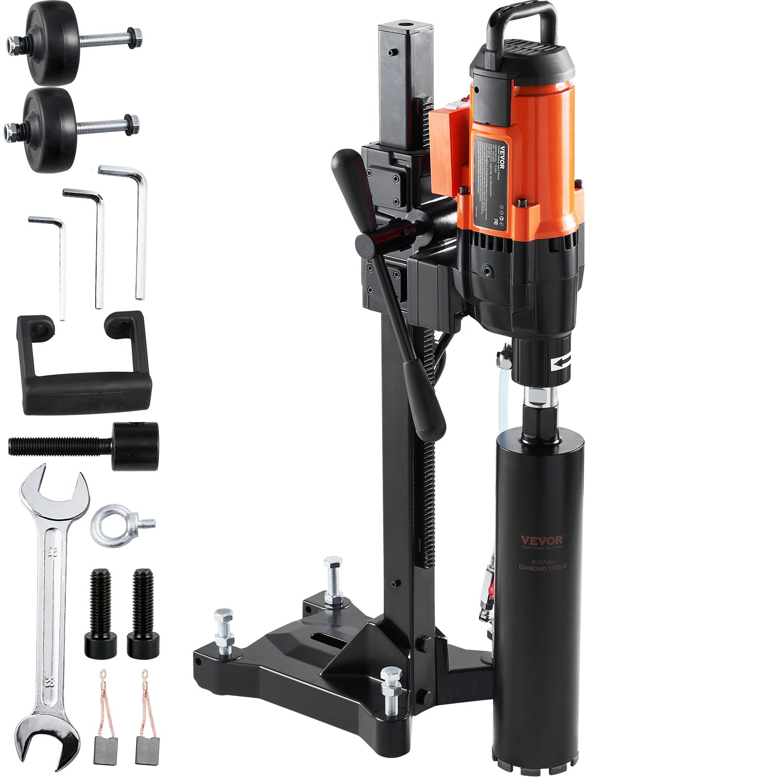 V952-LSJGSZKJYCW104M3IV3-202508011525-00 VEVOR Diamond Core Drilling Machine, 10in Wet Concrete Core Drill Rig with Stand Wheels, 750RPM Speed & 1-1/4" Thread & Lifting Handle, 10in Drilling Diameter for Concrete Brick Block Stone, 2500W - Image 1