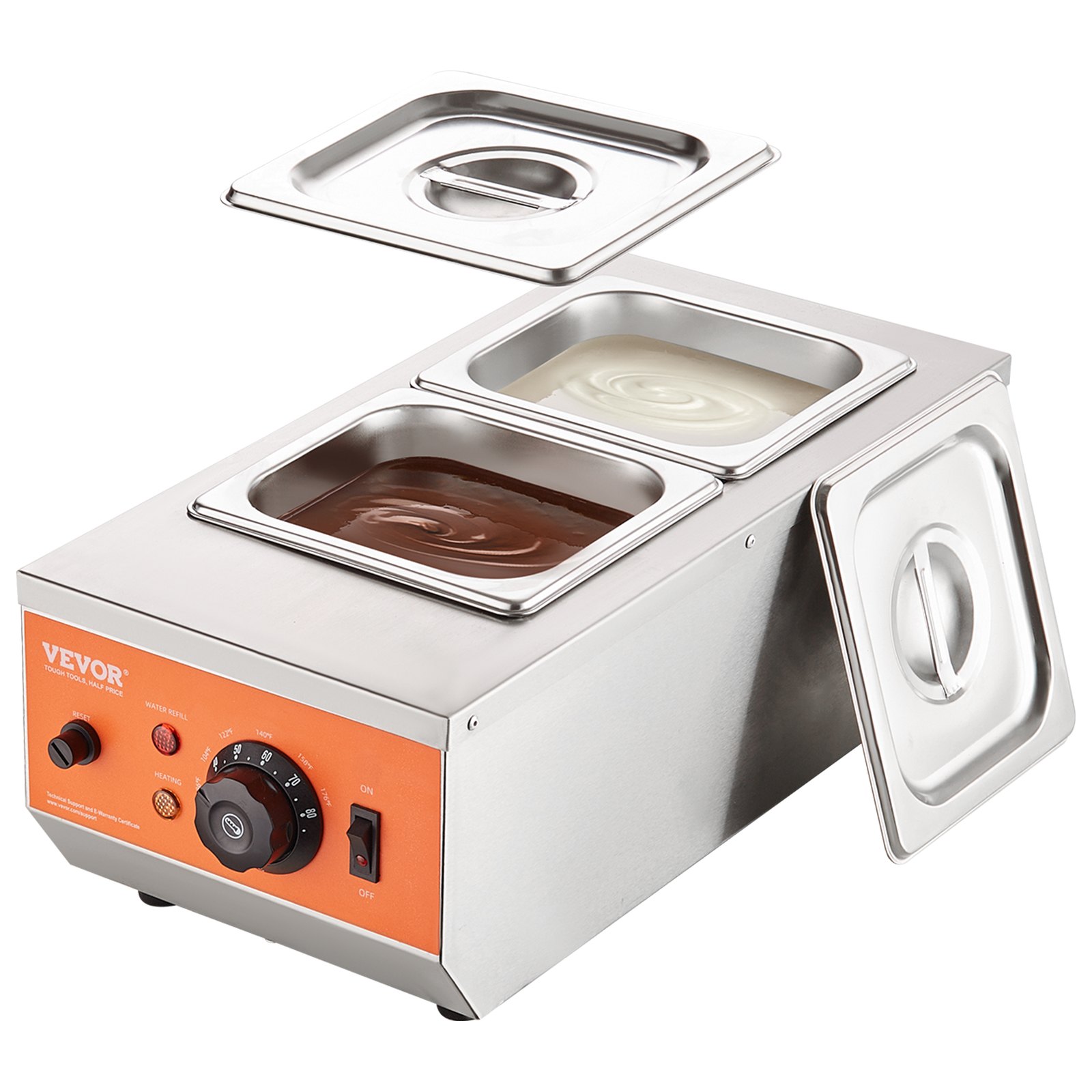 V952-QKLR9800W3042CKX1V3-202507141820-00 VEVOR Chocolate Tempering Machine, 2 Tanks Chocolate Melting Pot with TEMP Control, 800W Stainless Steel Electric Commercial Food Warmer For Chocolate/Milk/Cream Melting and Heating - Image 1