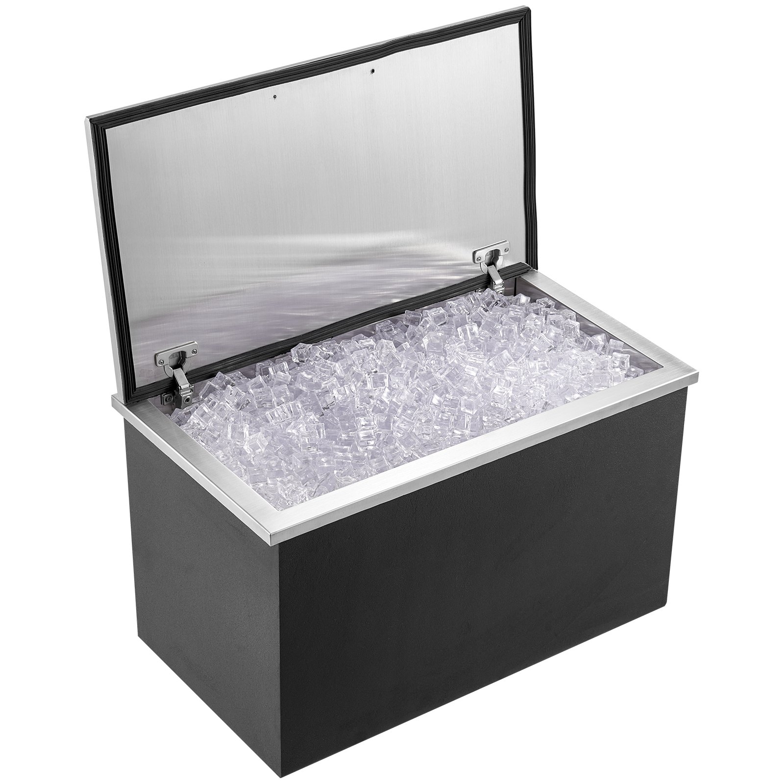 V952-QRSCBCFG20LXN50MQV0-202508011316-00 VEVOR Drop in Ice Chest, 24"L x 20"W x 15"H Stainless Steel Ice Cooler, Commercial Ice Bin with Hinged Cover, 40 qt Outdoor Kitchen Ice Bar, Drain-pipe and Drain Plug Included, for Cold Wine Beer - Image 1