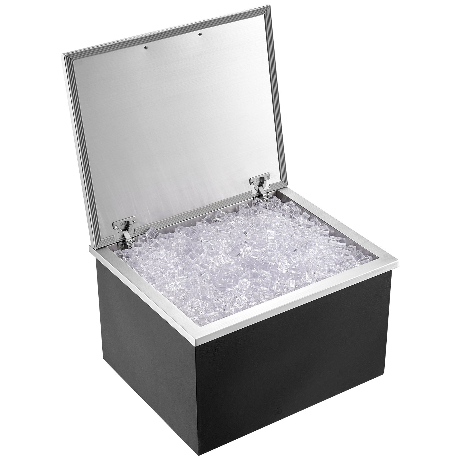 V952-QRSCBCFG28LXBJ5RTV0-202508011321-00 VEVOR Drop in Ice Chest, 28"L x 16"W x 17"H Stainless Steel Ice Cooler, Commercial Ice Bin with Hinged Cover, 40 qt Outdoor Kitchen Ice Bar, Drain-pipe and Drain Plug Included, for Cold Wine Beer - Image 1
