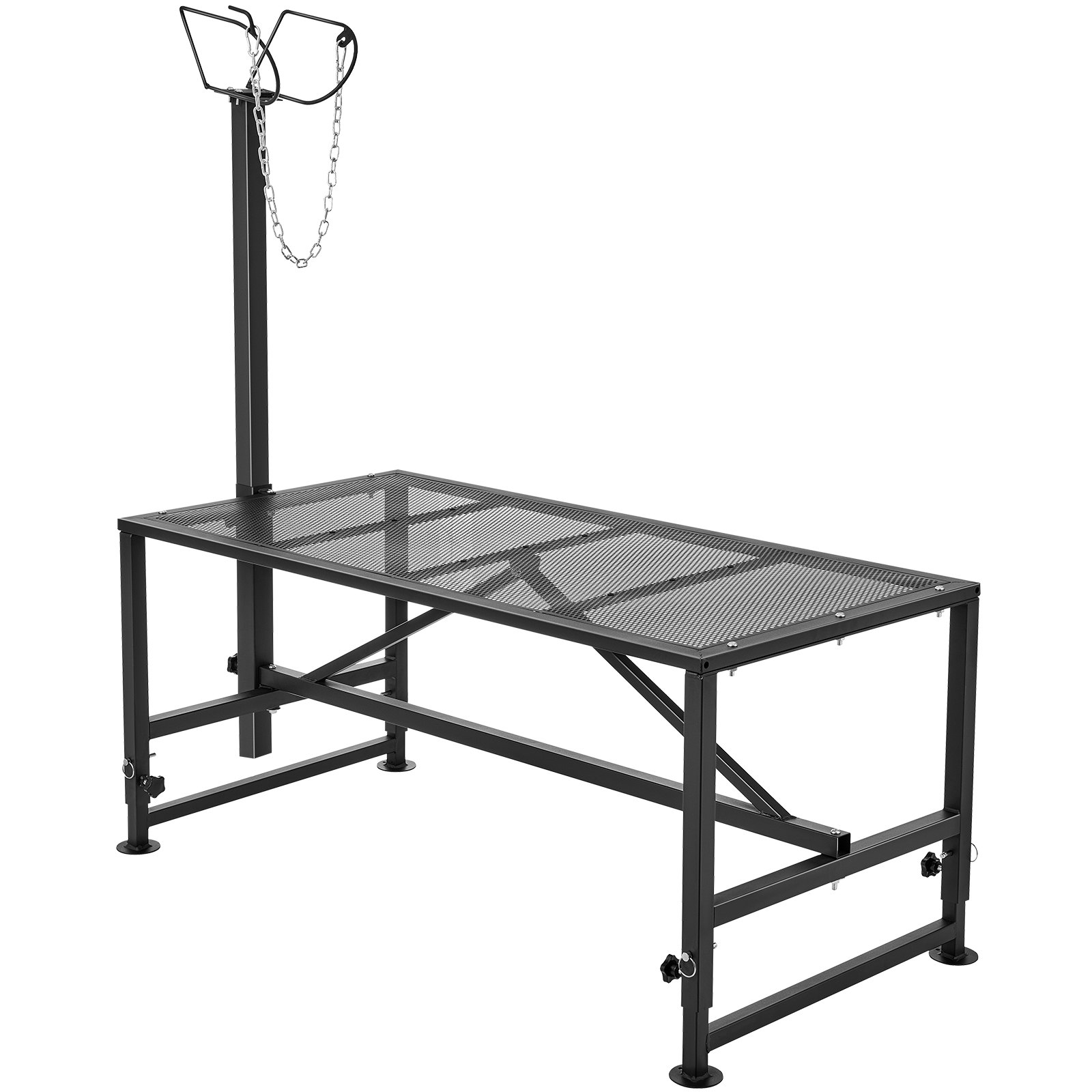V952-SCXJJHSYTM519ZQT8V0-202508011205-00 VEVOR Goat & Sheep Stand, 51x23 inch Livestock Stand, Metal Livestock Milking and Shearing Stand 21" to 33" Adjustable Height, with Headpiece and Nose Loop, 500lbs Loading Weight, Black - Image 1