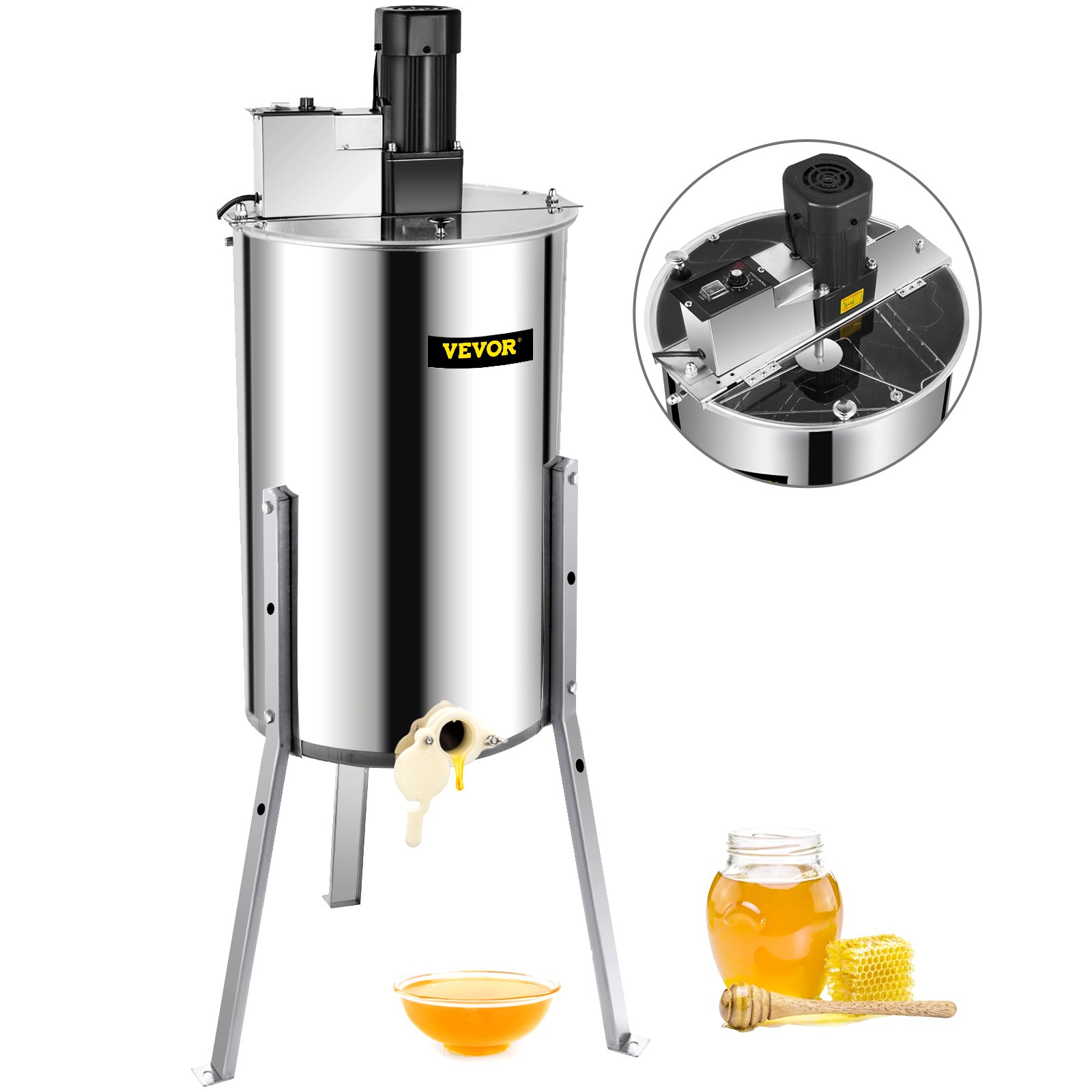 V952-SXXDDYMJ000000001V3-202507141348-00 VEVOR 3/6 Frame Electric Honey Extractor Beekeeping Stainless Steel W/ 3 Legs - Image 1