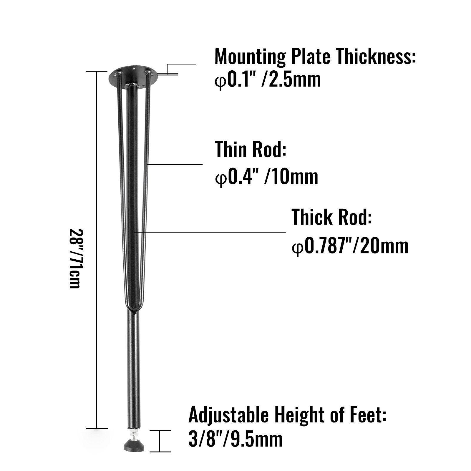 V952-TZZTGYCGFJ3289KIGV0-202508012041-00 VEVOR Hairpin Table Legs Metal Coffee Table Legs Desk 28" Height 3-Rod Set of 4 - Image 1