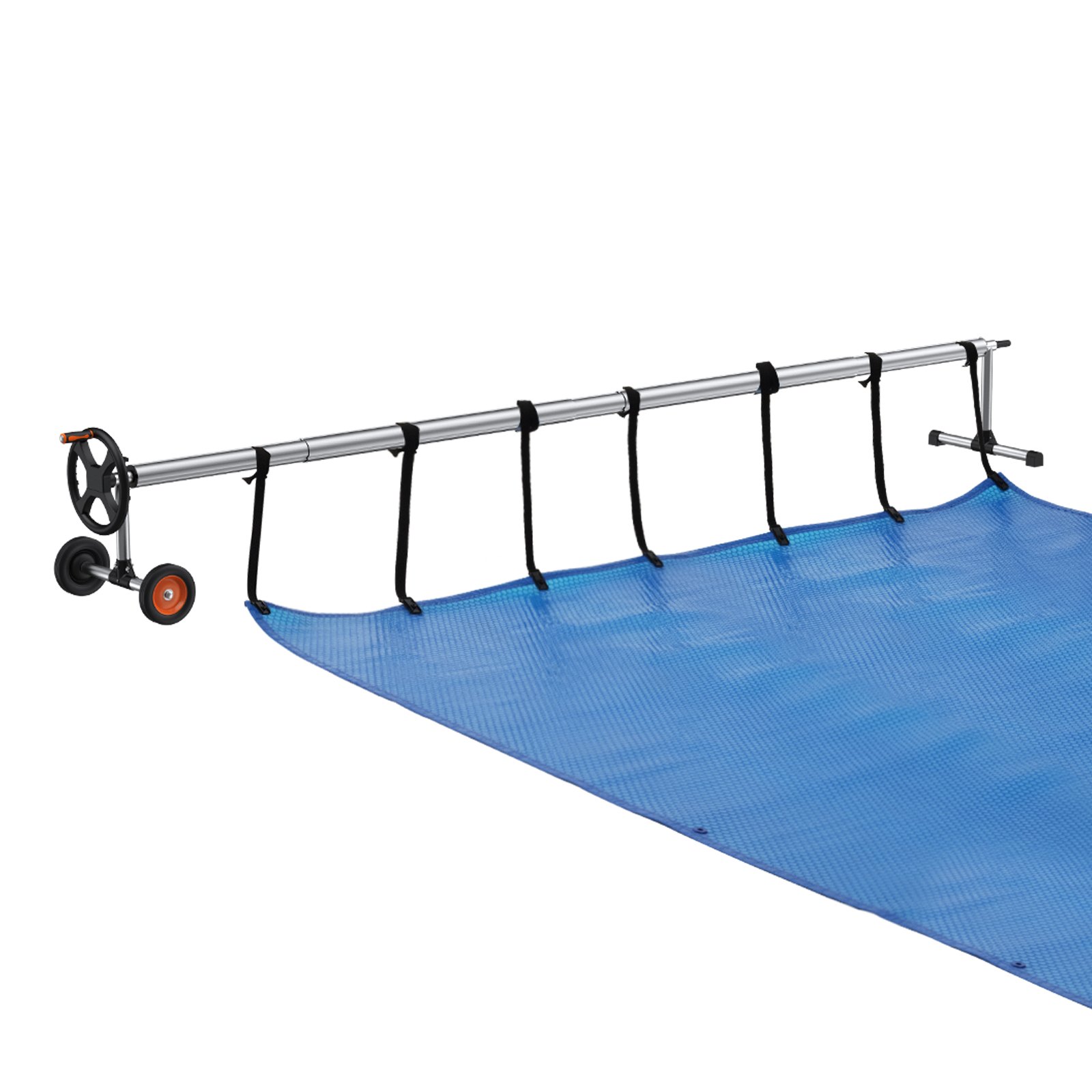 V952-YCGJPDXYC14F9EB78V0-202507141355-00 VEVOR Pool Cover Reel, Aluminum Solar Cover Reel 14 ft, Inground Swimming Pool Cover Reel Set with Rubber Wheels and Sandbags, Fits for 3-14 ft Width Swimming Pools - Image 1