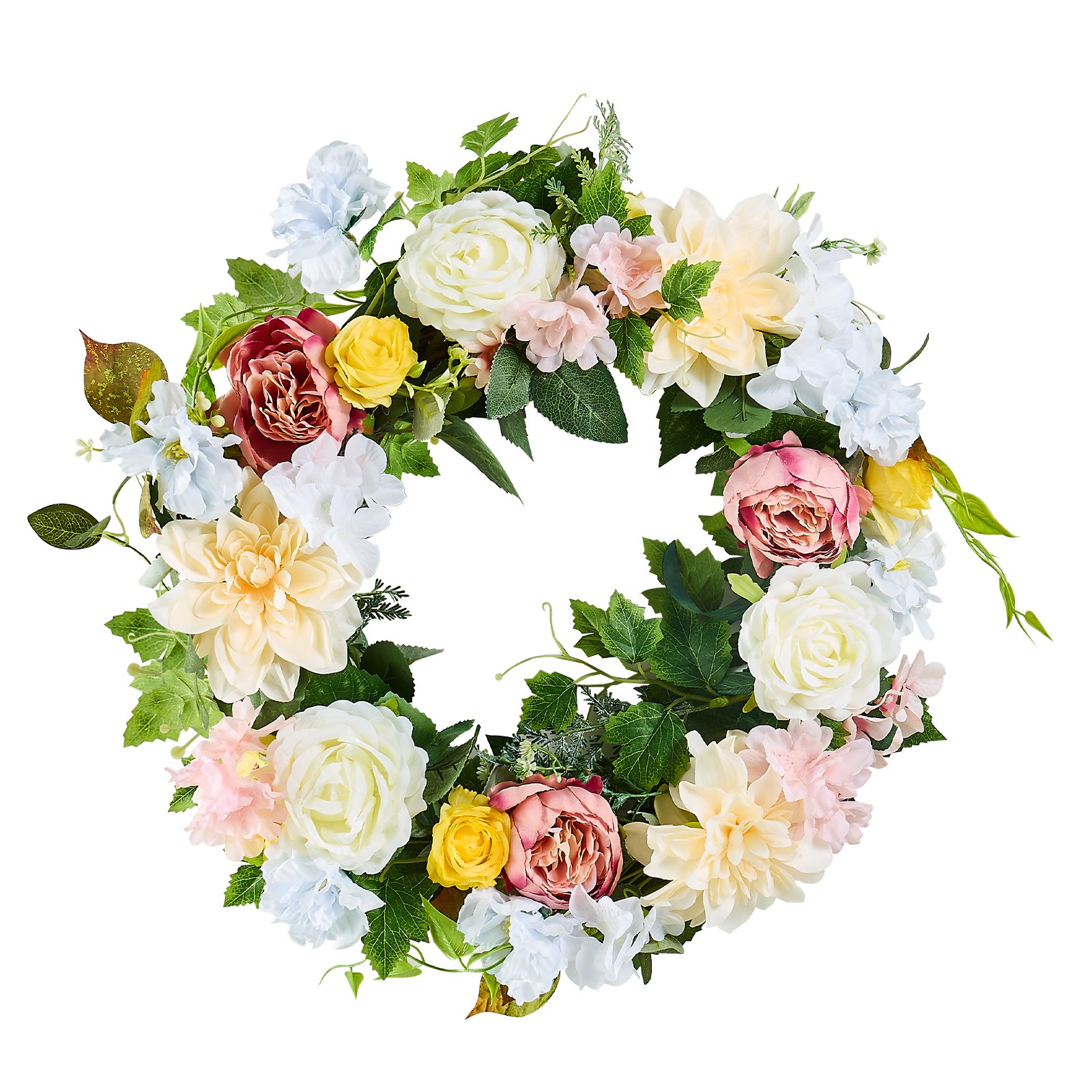 V952-ZSHHXQHHCH24ZKJWVV0-202507141520-00 VEVOR Artificial Decorative Wreath 60.96 cm White Pink Yellow Peonies Hydrangeas - Image 1