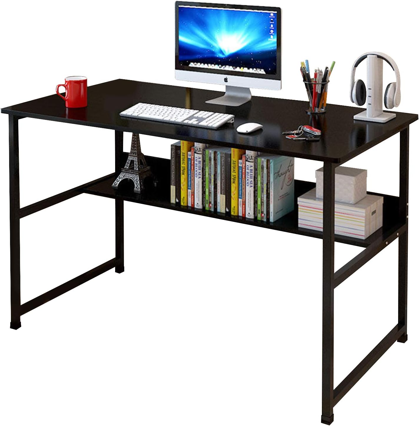 V957-AM0026K-1-202508201115-05 Computer Desk Table Study Table With Shelf - Black - Image 1