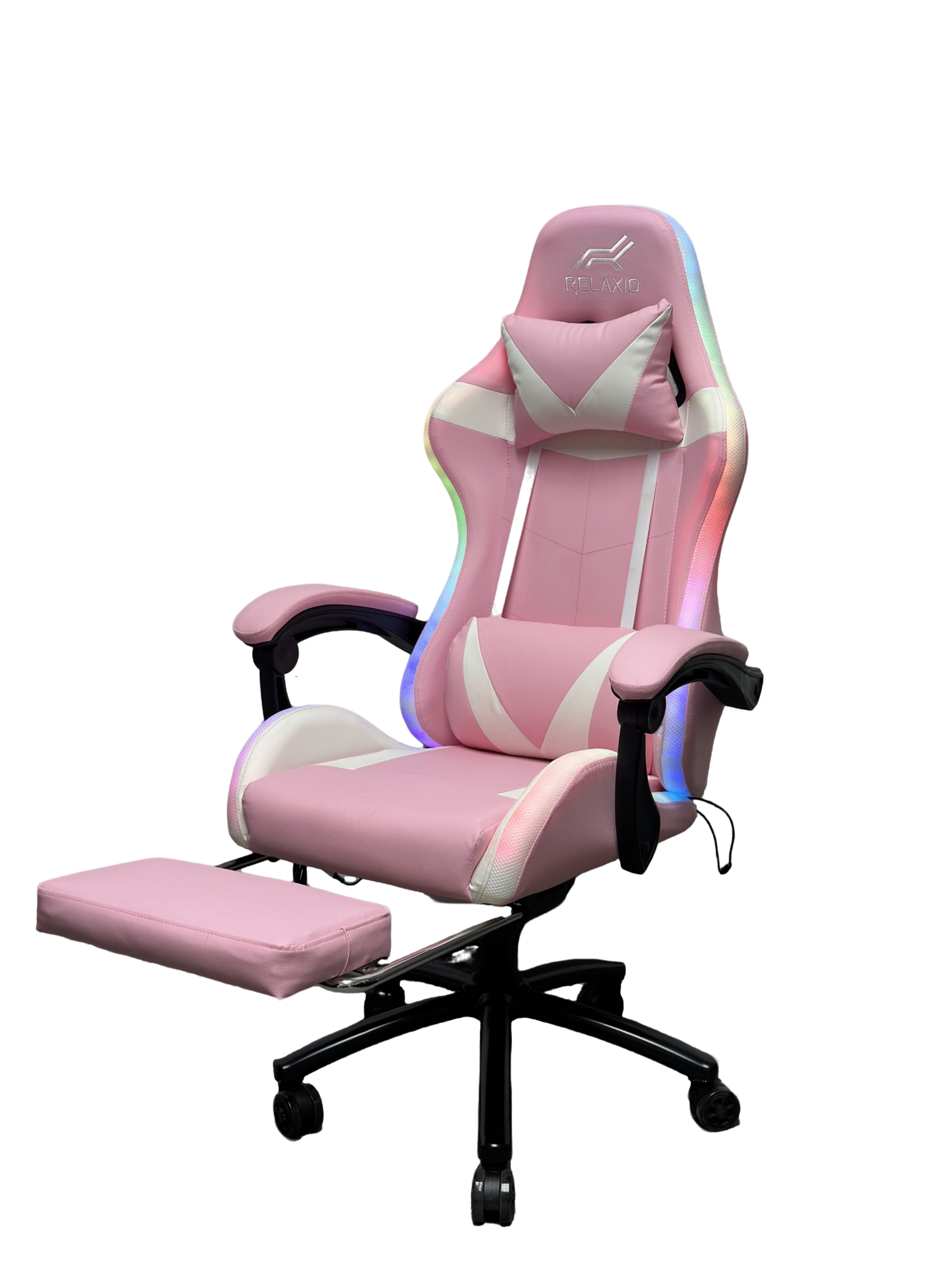 V957-GMCHLED001PW-202508201115-07 Gaming Chair With Headrest and Foot Rest LED Light - Pink White - Image 1