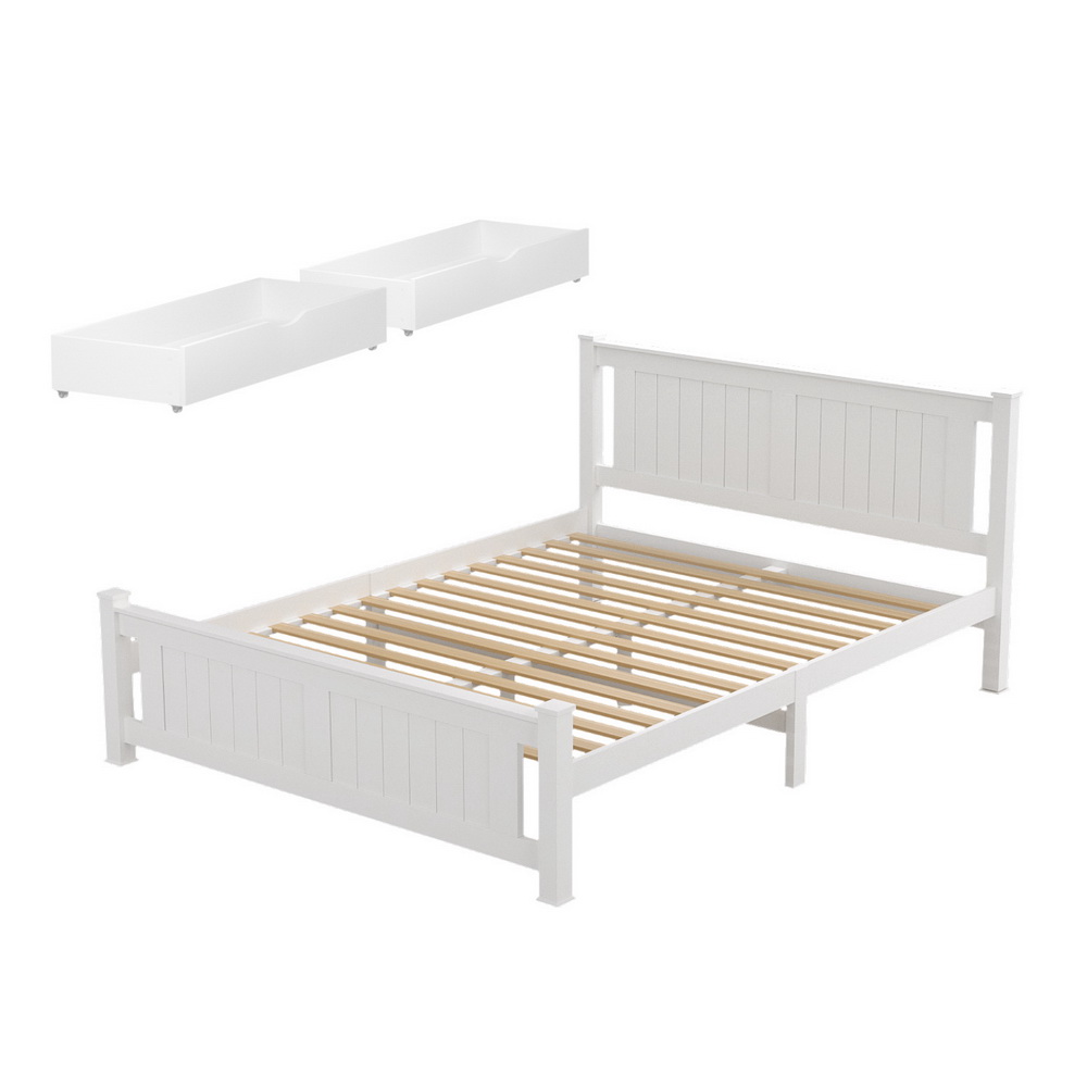 WBED-D-004Q-153-DRAW-202508191555-00 Artiss Bed Frame Queen Size Wooden Platform with 2 Storage Drawers White RIO - Image 1