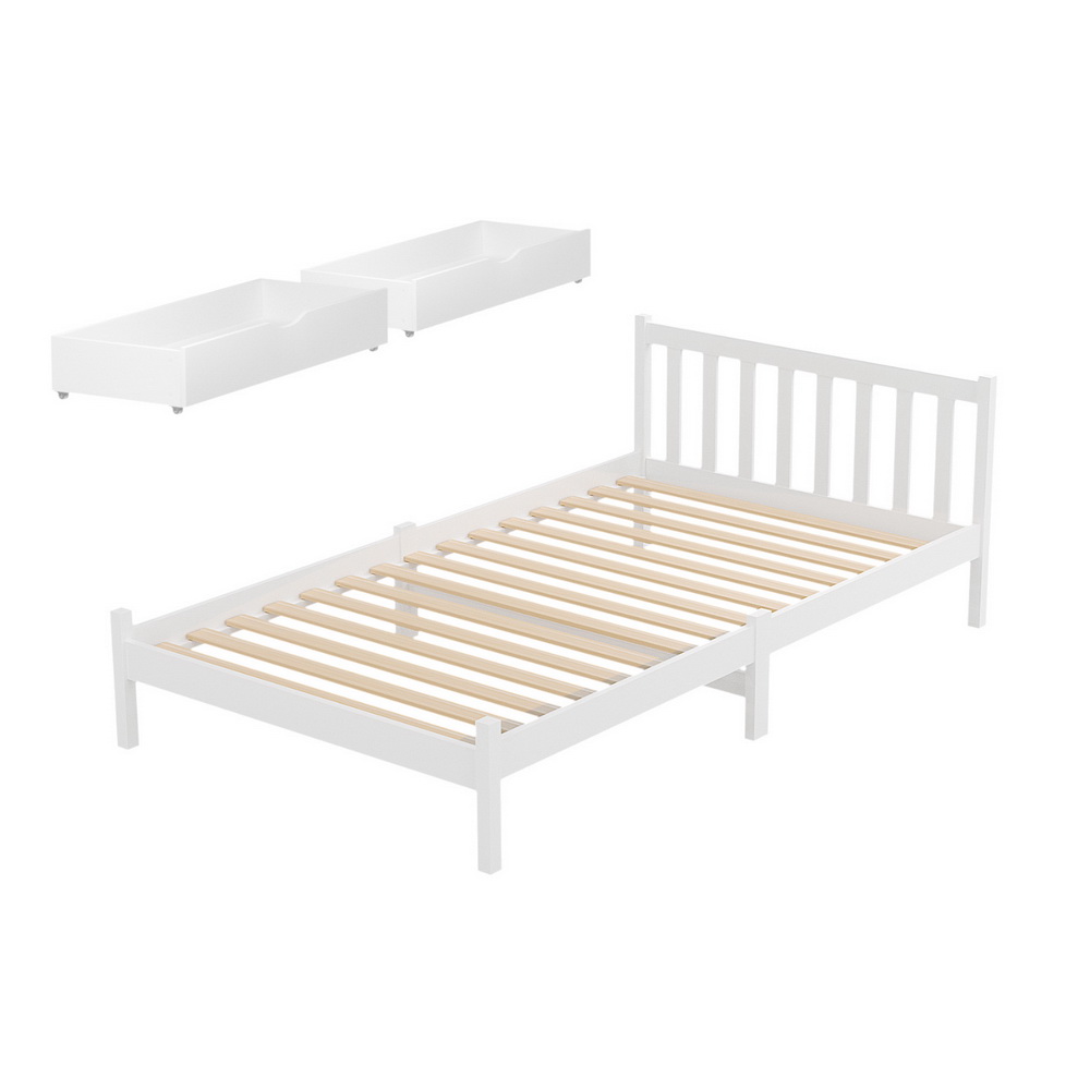 WBED-G-001KS-WH-DRAW-202507101422-00 Artiss Bed Frame King Single Size Wooden Platform with 2 Storage Drawers White - Image 1