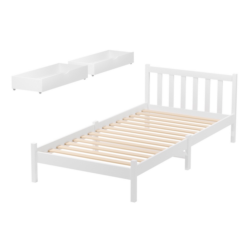 WBED-G-001S-WH-DRAW-202507101422-00 Artiss Bed Frame Single Size Wooden Platform with 2 Storage Drawers White SOFIE - Image 1