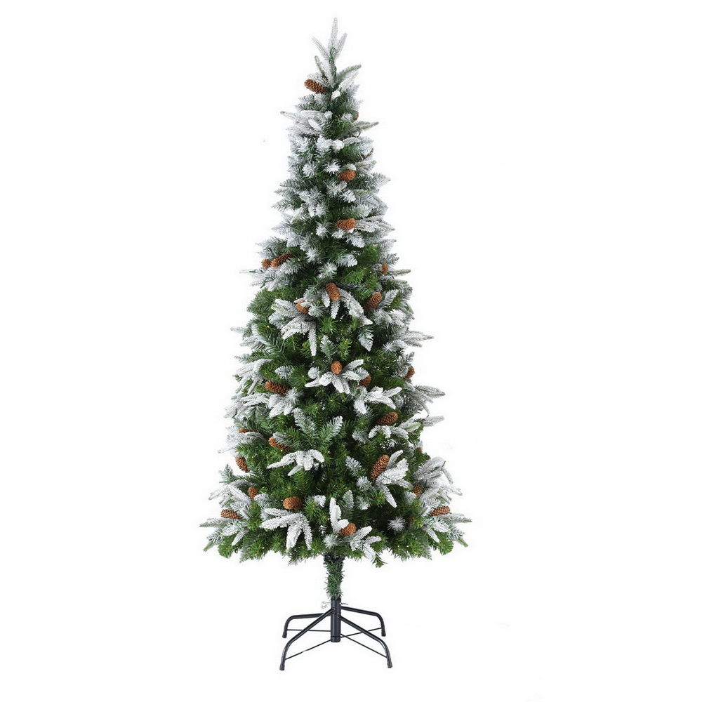 XM-TR-SNOW-190-LED-202508061628-00 Jingle Jollys Christmas Tree 190cm Pine Cones LED Flocking Xmas Tree 680 Tips - Image 1