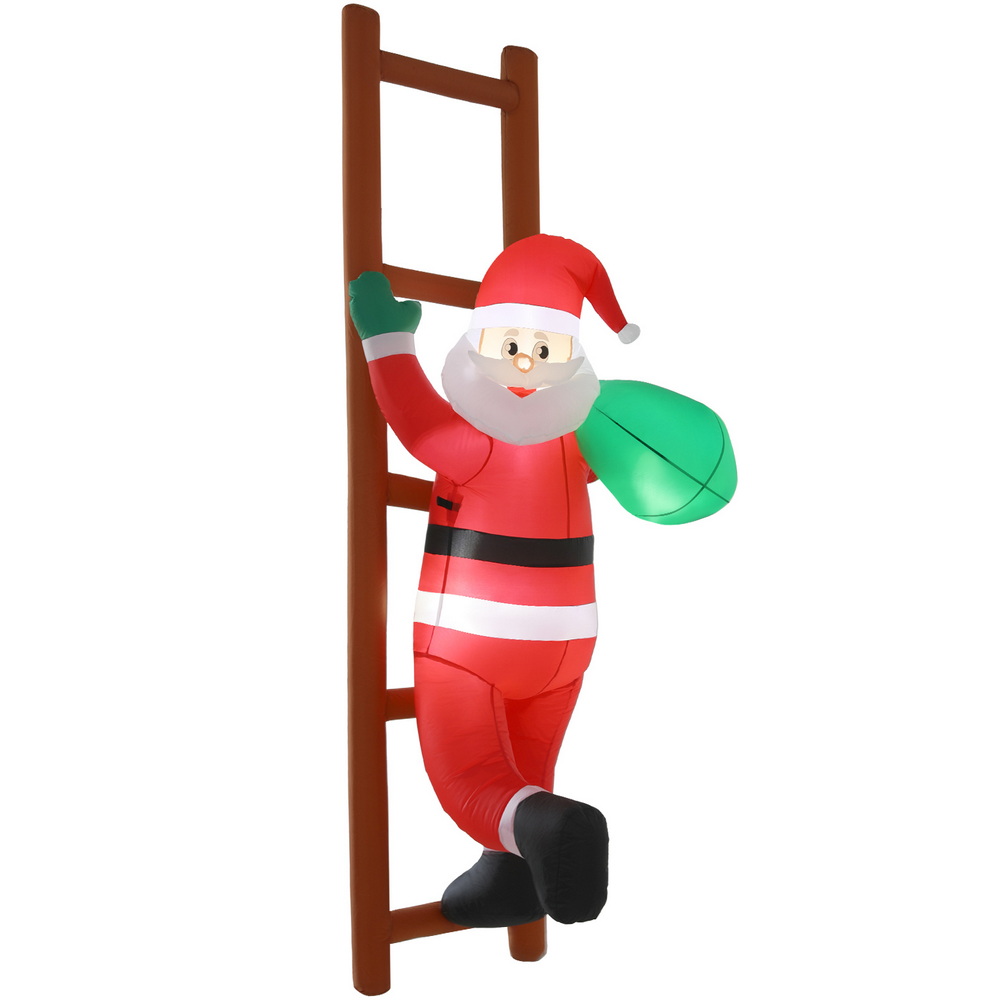 XMAS-INF-SAN-LAD-8FT-202508132012-00 Jingle Jollys Christmas Inflatable Santa Climbing Ladder 2.45M Height LED Decorations Illuminated - Image 1